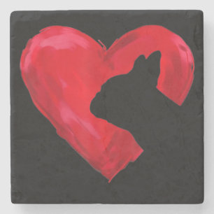 Heart Silhouette Valentines Day French Bulldog Gif Stone Coaster