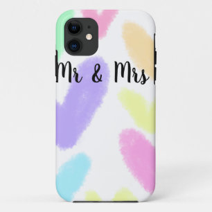 Heart simple minimal text style wedding Mr & mrs c iPhone 11 Case