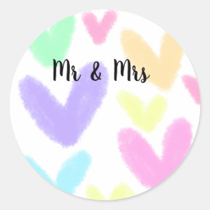 Heart simple minimal text style wedding Mr & mrs c Classic Round Sticker