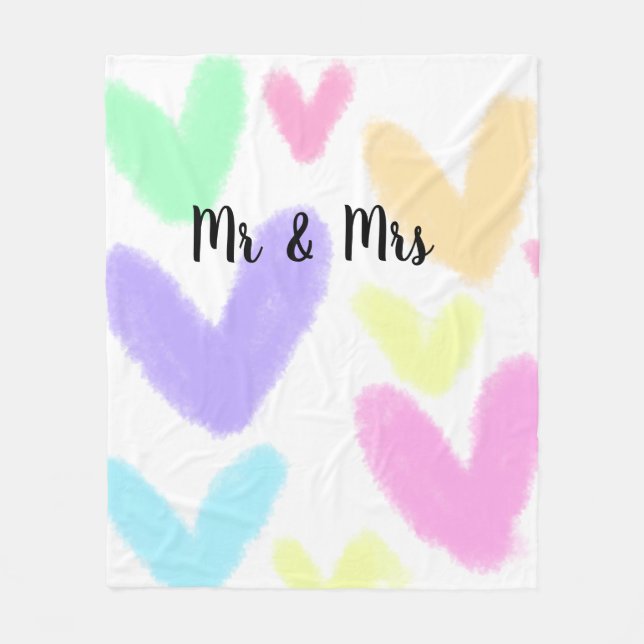 Heart simple minimal text style wedding Mr & mrs c Fleece Blanket (Front)
