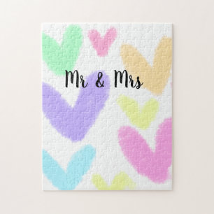 Heart simple minimal text style wedding Mr & mrs c Jigsaw Puzzle