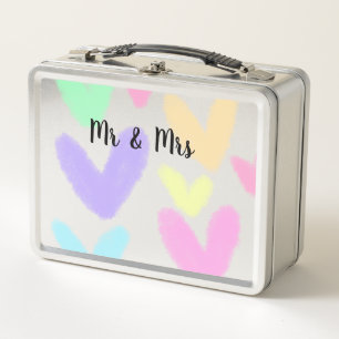 Heart simple minimal text style wedding Mr & mrs c Metal Lunch Box
