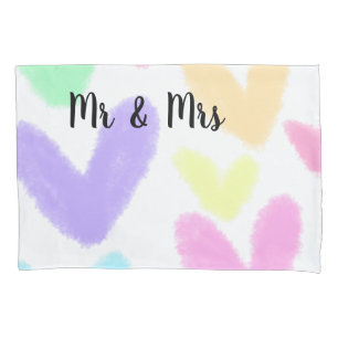 Heart simple minimal text style wedding Mr & mrs c Pillowcase