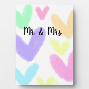 Heart simple minimal text style wedding Mr & mrs c Plaque