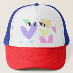 Heart simple minimal text style wedding Mr & mrs c Trucker Hat