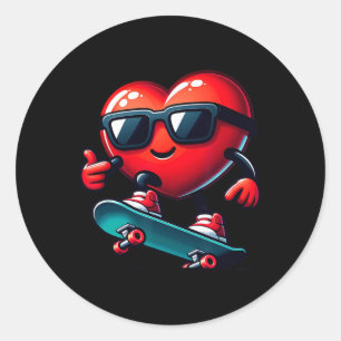 Heart Skateboarding Skateboarder Valentines Day Va Classic Round Sticker