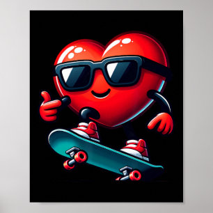Heart Skateboarding Skateboarder Valentines Day Va Poster