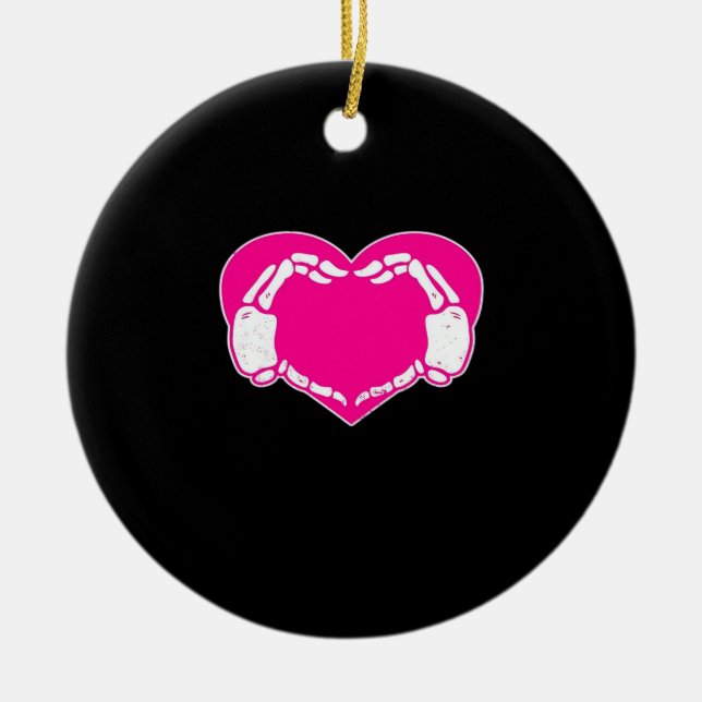 Heart Skeleton Hands Gothic Valentine  Classic Ceramic Ornament (Front)