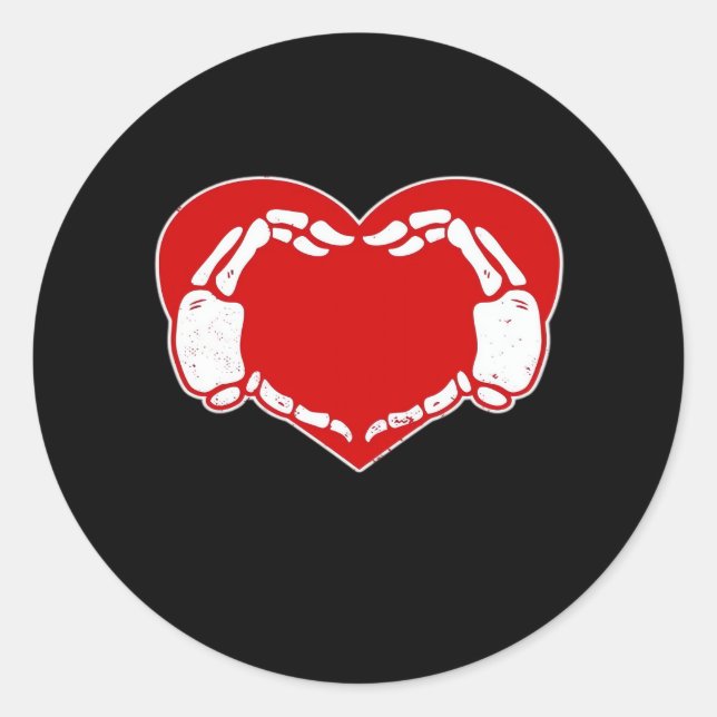 Heart Skeleton Hands Gothic Valentine Red Classic Classic Round Sticker (Front)