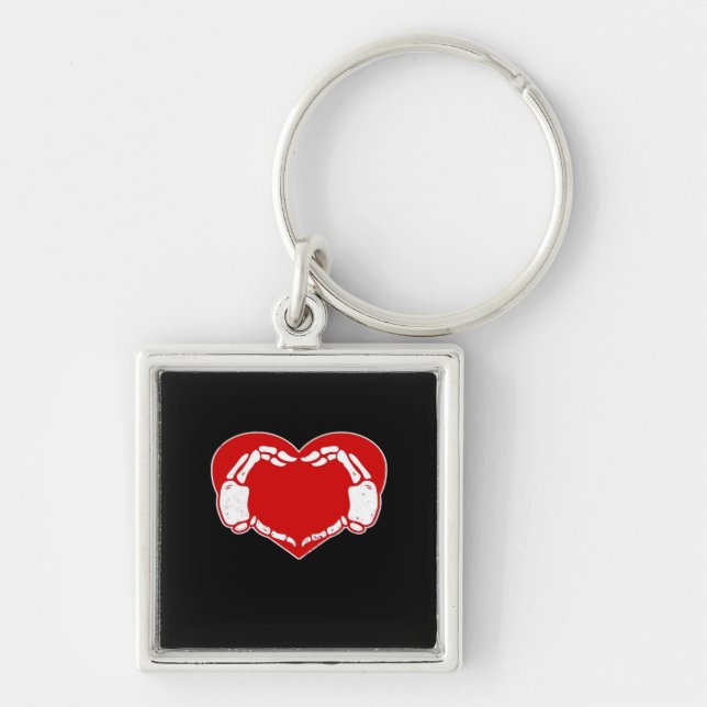 Heart Skeleton Hands Gothic Valentine Red Classic Key Ring (Front)