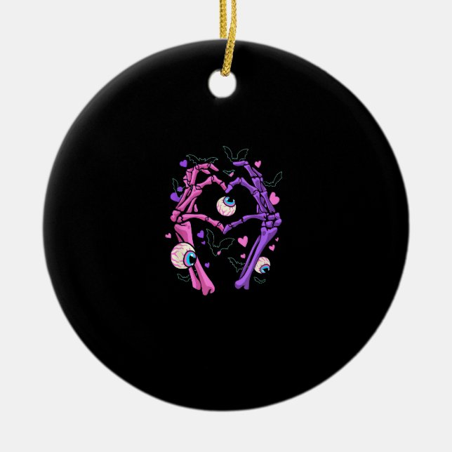 Heart Skeleton Hands - Halloween Pastel Goth Eyeba Ceramic Ornament (Front)