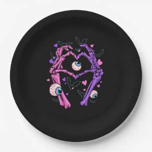 Heart Skeleton Hands - Halloween Pastel Goth Eyeba Paper Plate