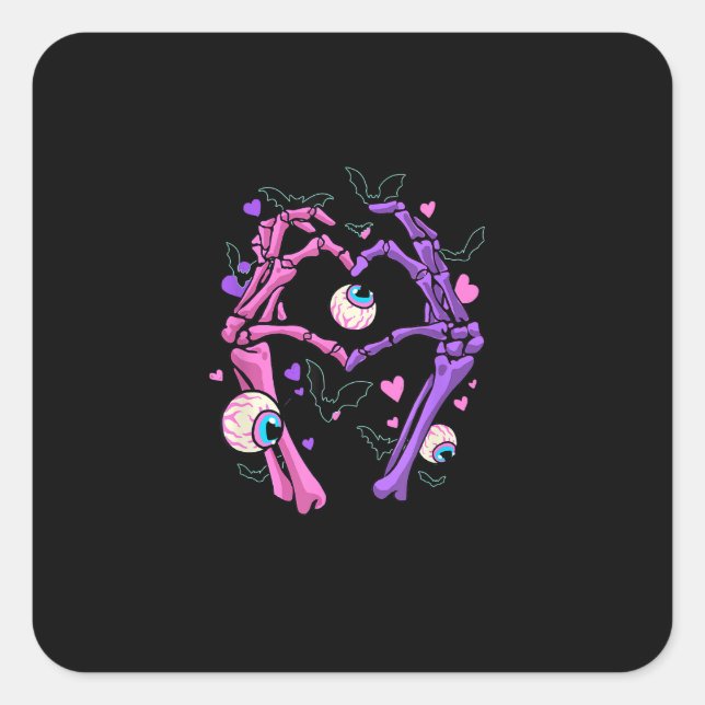 Heart Skeleton Hands Halloween Pastel Goth Eyeball Square Sticker (Front)