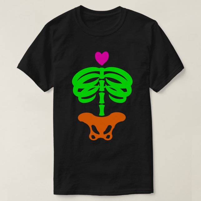 Heart Skelly Cartoon Zombie Skeleton Ribcage Art T-Shirt (Design Front)