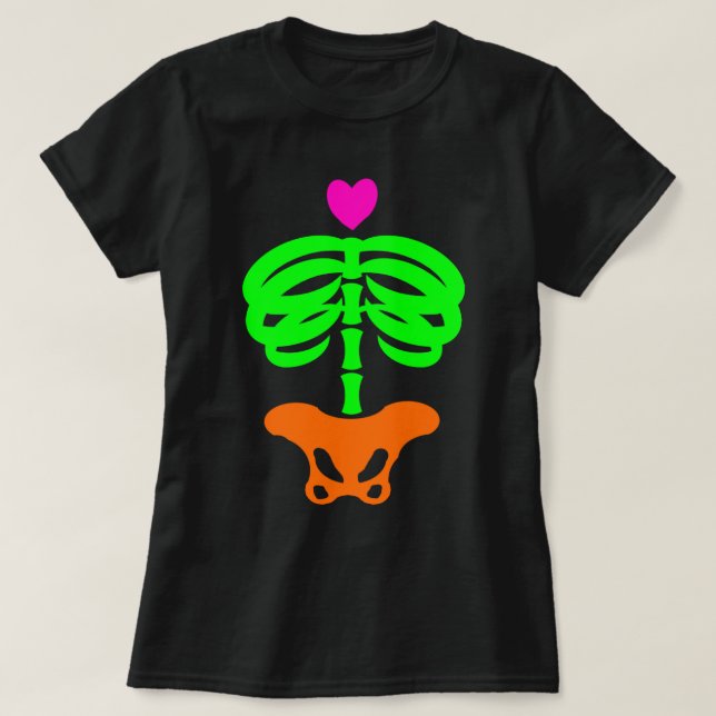 Heart Skelly Cartoon Zombie Skeleton Ribcage Art T T-Shirt (Design Front)