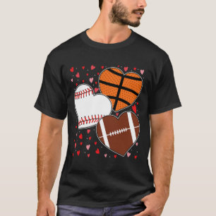 Heart Sketll Sell Footll Boys Men's Valentines Day T-Shirt