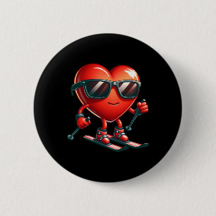 Heart Skiing Lovers Valentines Day Valentine Men W 6 Cm Round Badge