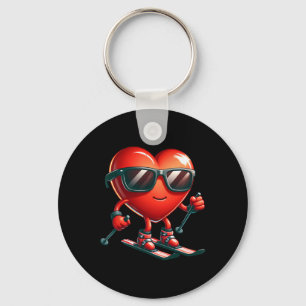 Heart Skiing Lovers Valentines Day Valentine Men W Key Ring