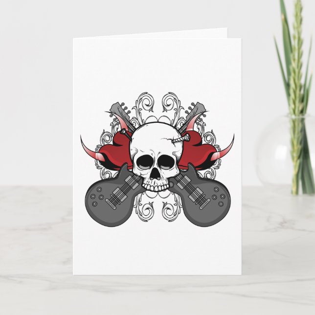 Heart Skull Guitar Holiday Card (Front)