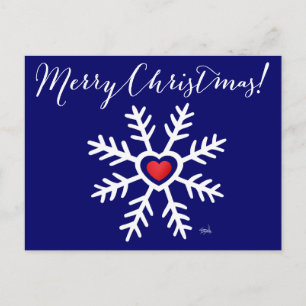Heart Snowflake Christmas   navy Holiday Postcard