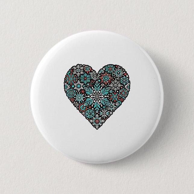 Heart Snowflakes Snowboarding Skiing Christmas Sno 6 Cm Round Badge (Front)