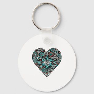 Heart Snowflakes Snowboarding Skiing Christmas Sno Key Ring