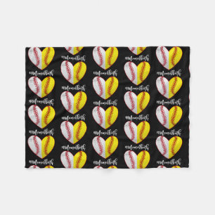 Heart Softball Baseball Mom Of Both Mother's Day Fleece Blanket