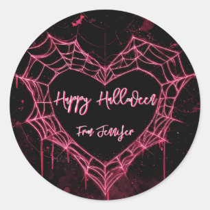 Heart Spider Web Pink Gothic Girls Halloween  Classic Round Sticker