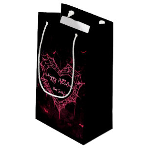 Heart Spider Web Pink Gothic Girls Halloween Small Gift Bag