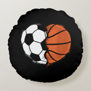 Heart Sports Soccer Basketball Ball Lover Valentin Round Cushion