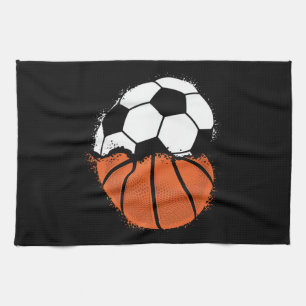 Heart Sports Soccer Basketball Ball Lover Valentin Tea Towel