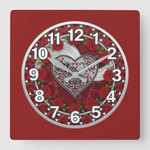 Heart square wall clock