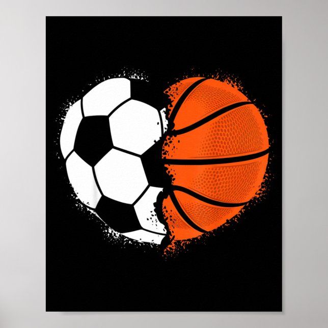 Heart Srts Soccer Basketball Ball Lover Valentines Poster (Front)