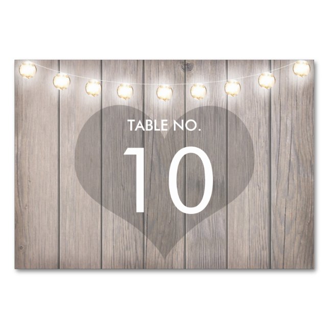Heart Stained Rustic Table Number Card (Front)
