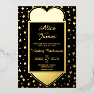 Heart Star Frame Elegant Black Gold Foil Wedding