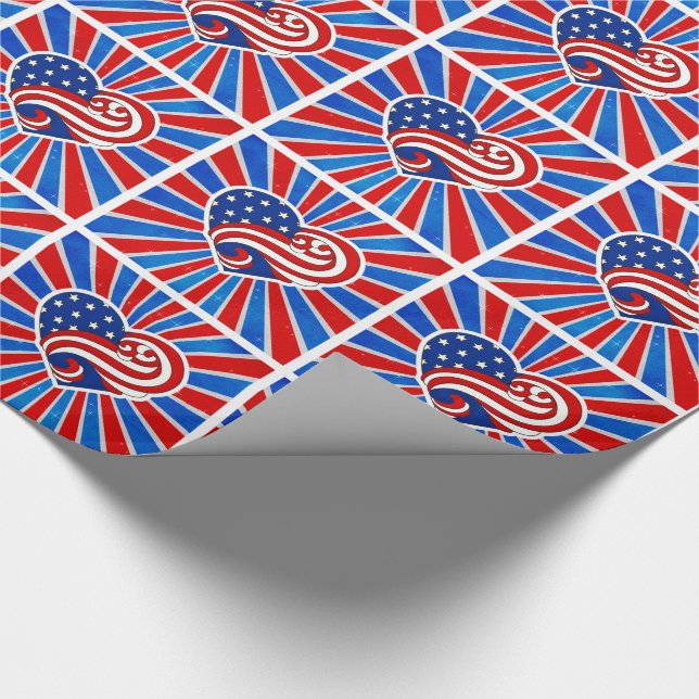 Heart Stars and Stripes in Red White and Blue Wrapping Paper (Corner)