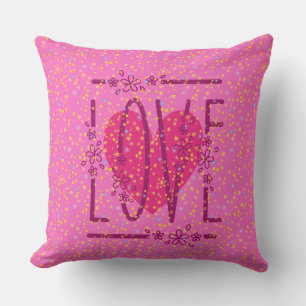 Heart & Stars Floral Love Text Cute Pink & Girly Cushion