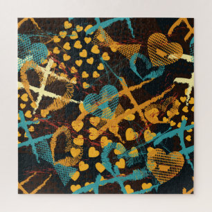 Heart Stars Geometry: Fun Vintage Pattern Jigsaw Puzzle