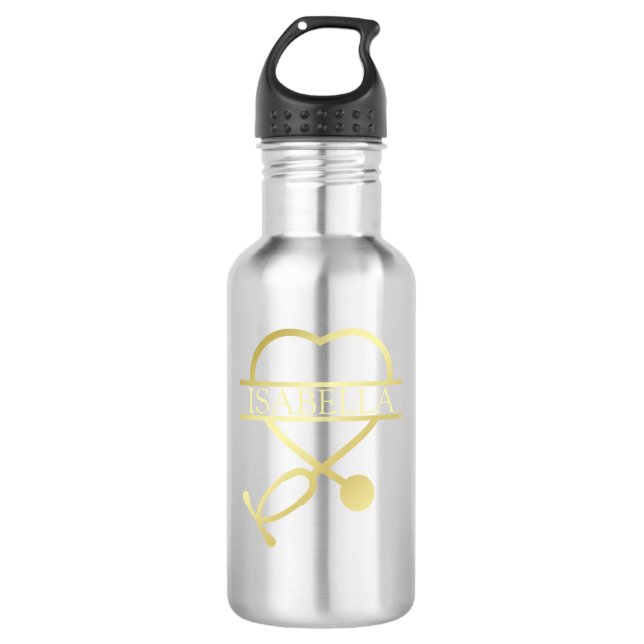 Heart Stethoscope Add Name Personalised 710 Ml Water Bottle (Front)