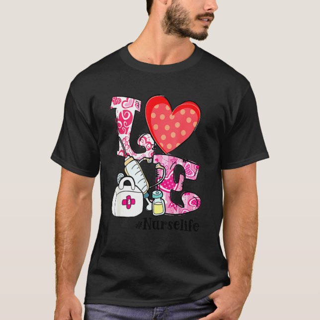 Heart Stethoscope Cute Love Nursing Valentine Day  T-Shirt (Front)