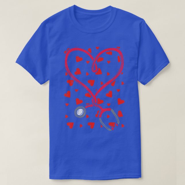 Heart Stethoscope Cute Love Nursing Valentines Day T-Shirt (Design Front)
