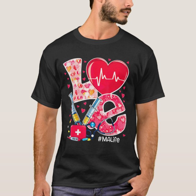 Heart Stethoscope Love Valentines Medical Assistan T-Shirt (Front)