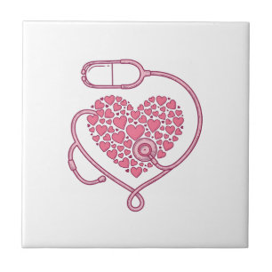 Heart Stethoscope Medical Love Vector Shirt Design Ceramic Tile