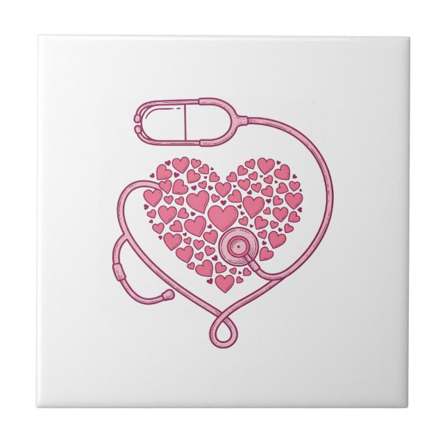 Heart Stethoscope Medical Love Vector Shirt Design Ceramic Tile (Front)