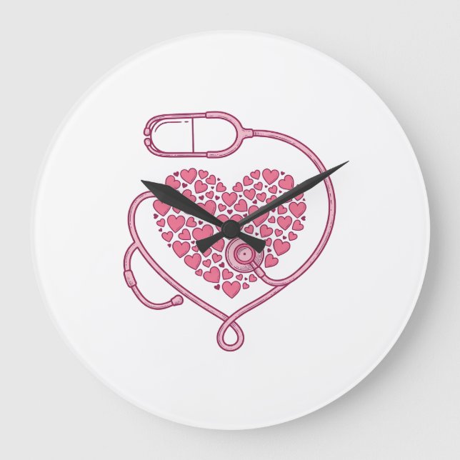 Heart Stethoscope Medical Love Vector Shirt Design Large Clock (Front)