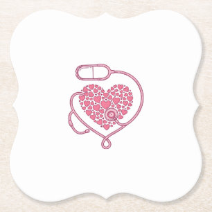 Heart Stethoscope Medical Love Vector Shirt Design Paper Coaster