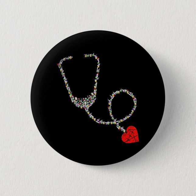 Heart Stethoscope Nurse 6 Cm Round Badge (Front)