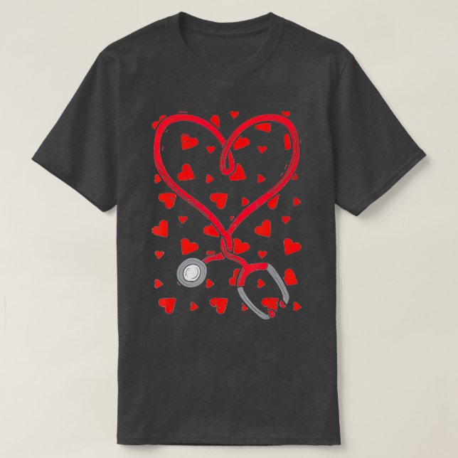 Heart Stethoscope Nurse Valentines Day Cute Love N T-Shirt (Design Front)