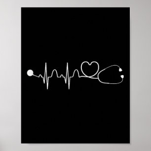 Heart Stethoscope Nursery Heartbeat Gift Nurse Poster