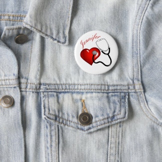 Heart Stethoscope Personalised Nurse Medical Butto 6 Cm Round Badge